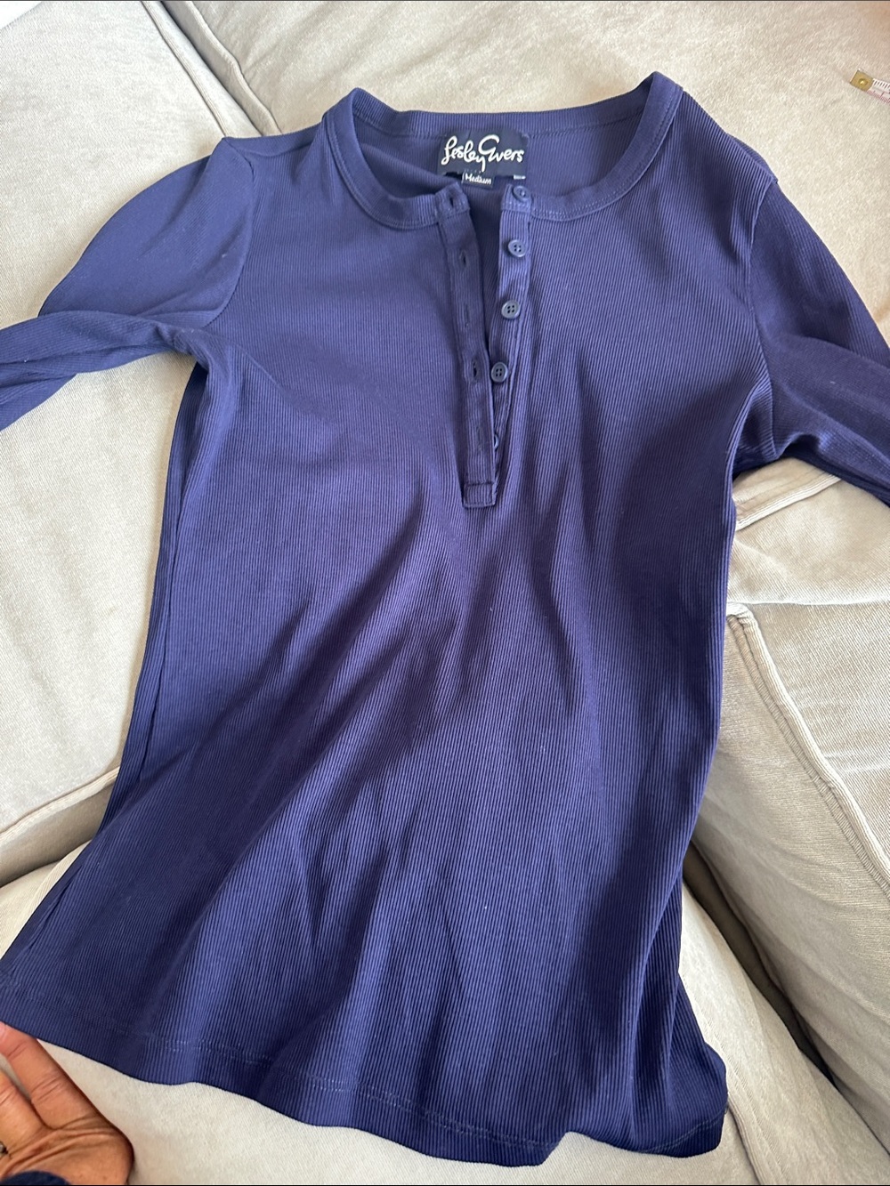 Lesley Evers Navy Long-Sleeve Henley Top